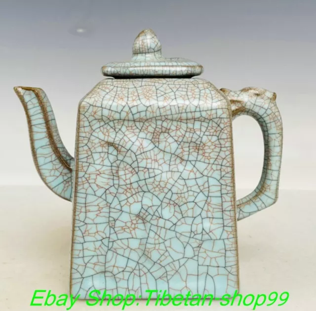 5"Collect Old China Dynasty Ru Kiln Porcelain Fengshui Flagon Wine Pot Teapot