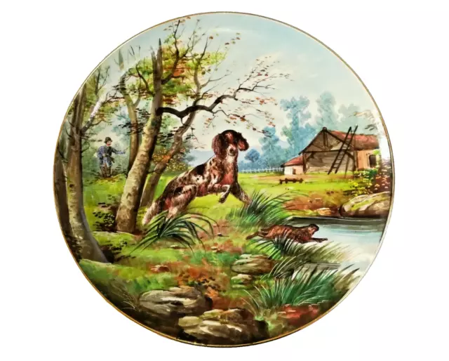 Grand Plat Ancien En Porcelaine Sur Le Thème De La Chasse