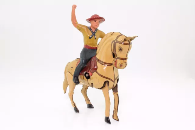 Blechspielzeug - Köhler Cowboy auf Pferd tin horse Made in US Zone Germany