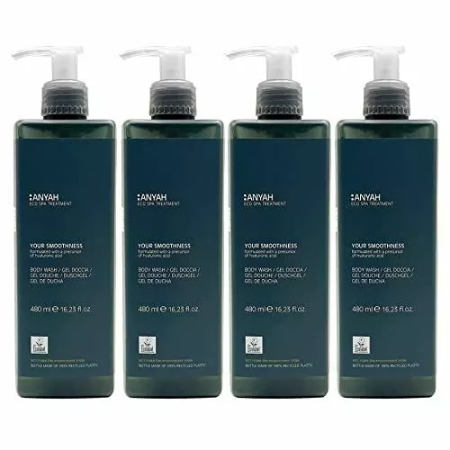 Anyah Gel Doccia Emolliente - 4 x 480 ML - Con Precursore dell’Acido Ialuronico