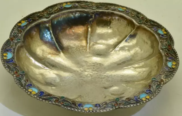 Amazing Silver Cloisonné Enamel Bowl Antique Imperial Russ Tsar's Era c1906