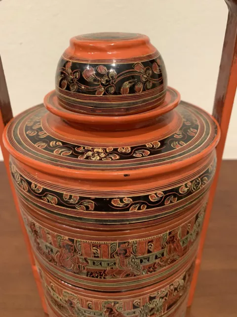 Gorgeous Antique Burmese (Myanmar) Tiffin Box 4-Tiers 4