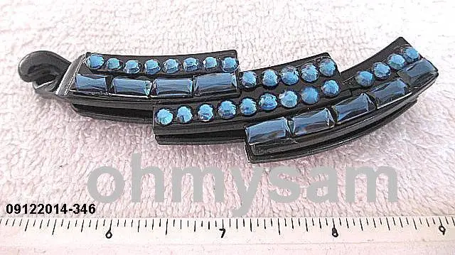 1 New Black Color Plastic Banana Hair Clip/Comb / 3 1/2 " / Blue Color Stone