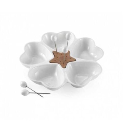 Brandani BRANDANI ANTIPASTIERA STUZZICCHINI QUADRATA RELAX BIANCA PORCELLANA BAMBOO 54142 