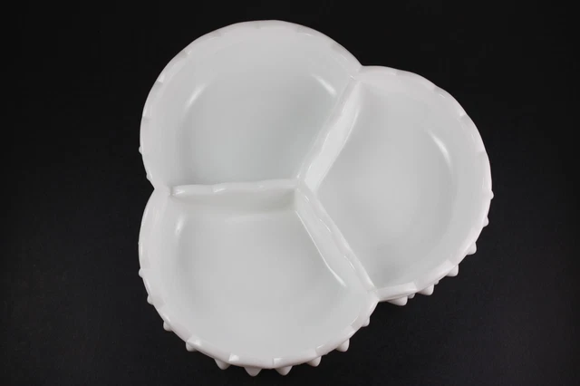 Vintage Fenton White Milk Glass Hobnail Divided Candy Dish Relish Olive Tray 2