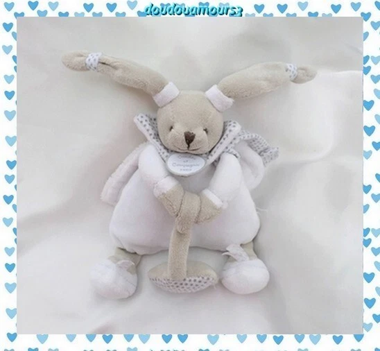 Doudou  Lapin Céleste Blanc Etoile Gris Attache Tétine Doudou Et Compagnie