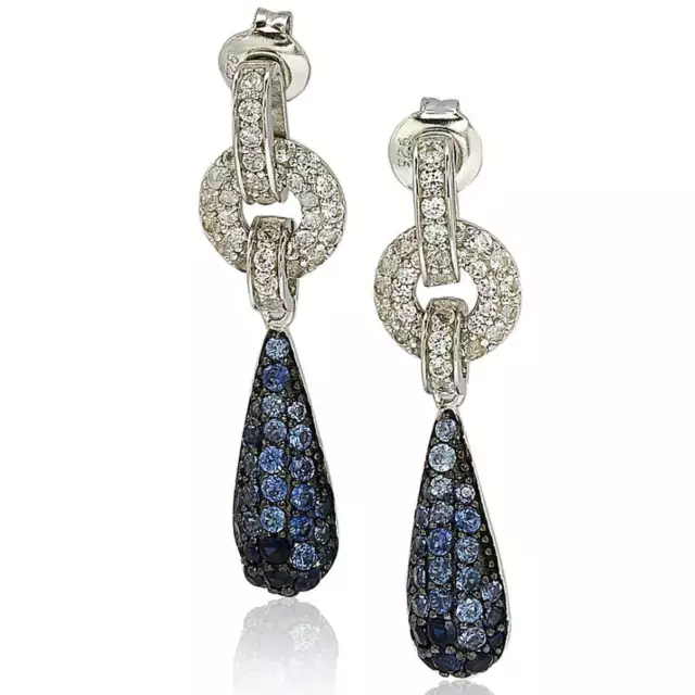 Suzy Levian Sterling Silver Blue Sapphire & Diamond Accent Tear Drop Earring