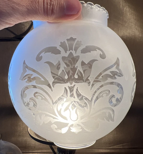Vtg 1 7/8” OD Fitter Frosted Damask GWTW Style GLASS SHADE  5.5”x 5”