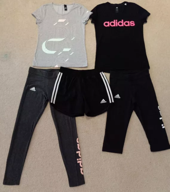 Adidas Girls Size 11-12 Tops, Climalite Shorts, Leggings Bulk Lot - Black & Grey