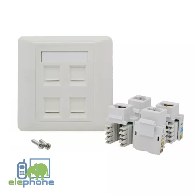 4 Puerto CAT6 RJ45 Network Carátula Placa Frontal Simple Enchufe de Pared