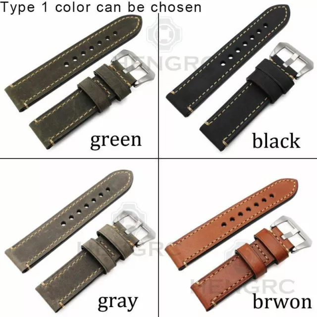 Genuine Leather Watchbands Metal Steel Buckle Thick Bracelet Fits For Panerai 2