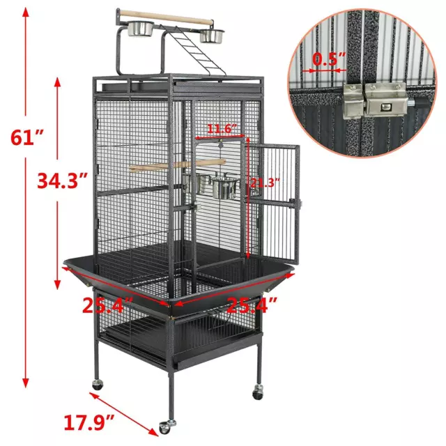 61“ Bird Cage Parrot Medium Cockatiel Finch Pet Parakeet Stand Top Supply House