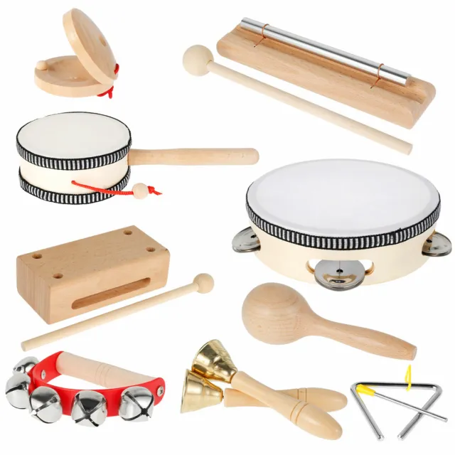 9Pcs Musical Instrument Wooden Kids Baby Music Percussion Toddler Child Toy Set^