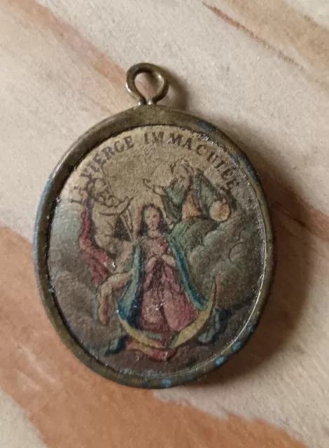 Médaille Religieuse Ancienne Vierge Marie Jésus Christ