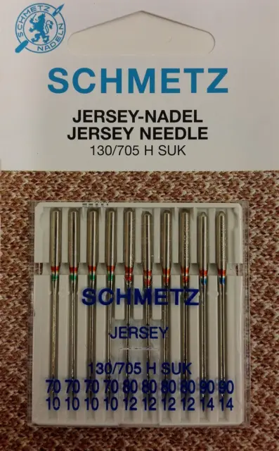 10 Schmetz Jersey-Nadeln Stärke 70-90 (Nähmaschinennadeln 130/705H-SUK)