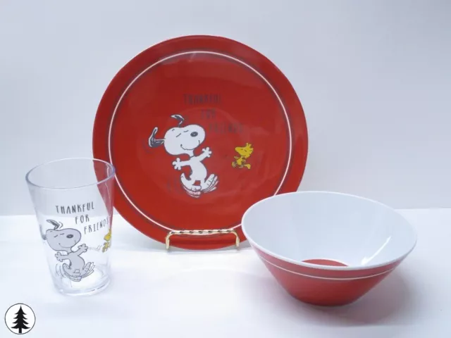 Pottery Barn Kids Peanuts Snoopy Woodstock Thankful For Friends 3pc Dinner Set