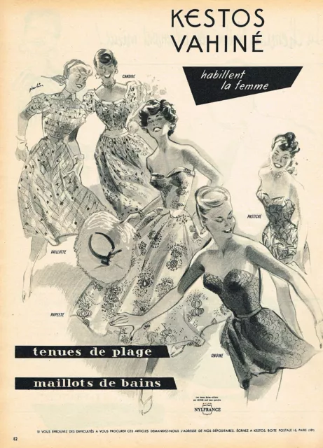 PUBLICITE ADVERTISING 124  1954  KESTOS VAHINE  tenues de plage maillots de bain