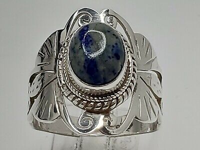 Solid Sterling Silver 10x8mm Oval Sodalite Cabochon Solitaire Ring Size 8.75