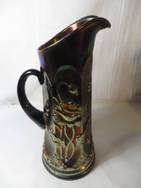 Vintage Northwood Amethyst Oriental Poppy Carnival Glass Tankard Pitcher