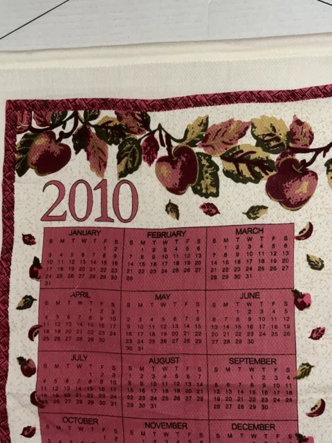 2010 Linen Wall Calendar Tea Towel Apples (Heart Health) Red Fruit Fall Harvest 2