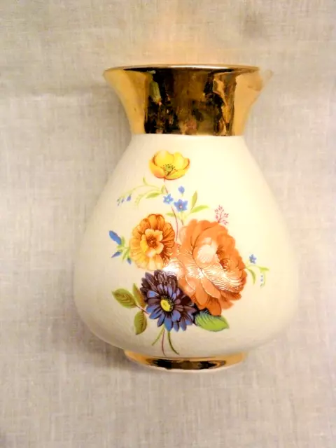 Prinknash pottery gold Coated Vase flower Posy design 1960s vase