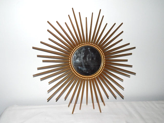 Miroir Mural Rond Doré Style Soleil Céramique Vallauris Années 1960 Vintage
