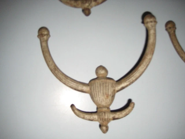 Set of 4 Victorian Cast Iron Double Hall Tree Coat & Hat Hooks 2