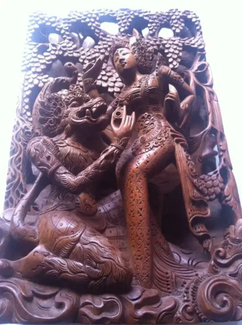 Scultura Hindu Hanuman Sita - Legno Mango Visnu Shiva हनुमा Rama Thai Bali 2