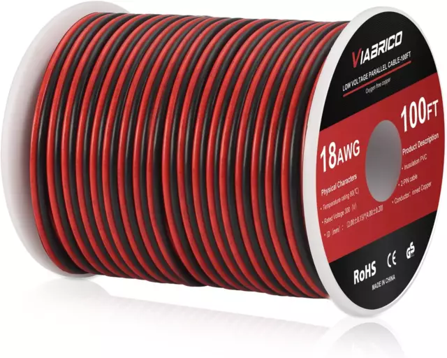 100 Fuß 18 AWG Stärke elektrischer Draht DC 12V Anschluss rot schwarz Kupfer gestrandet