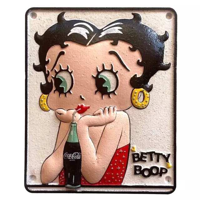 Betty Boop Coke Drinking Cast Iron Sign 23 x 19cm EMBOSSED