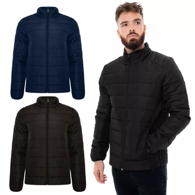 Mens Quilted Padded Bubble Puffer Jacket Bomber Coat Warm Winter Zip Up Branded