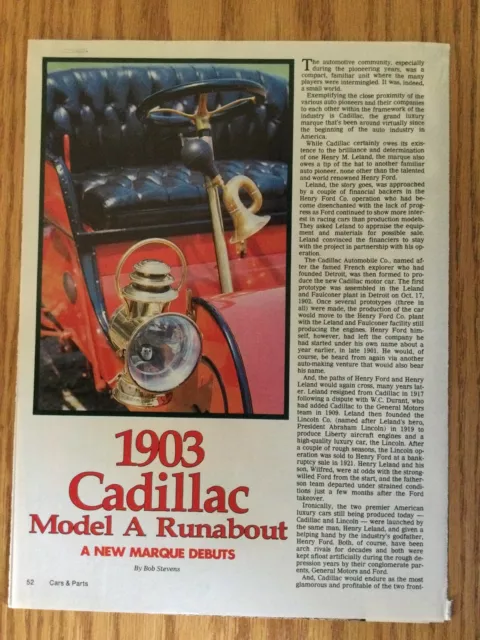 CAD243 VINTAGE Original Article 1903 CADILLAC Model A Runabout 9/85 4 page