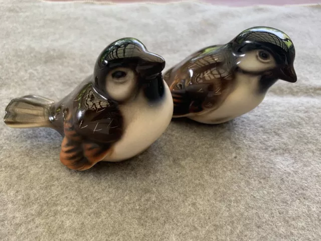 Pair of Fabulous Wien Keramos Bird Figurines, Made in Austria, Brown/Black/Tan !