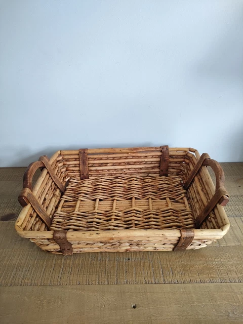 Panier à Provisions Vintage – Osier Tressé Et Plastique Coloré – Art Populaire