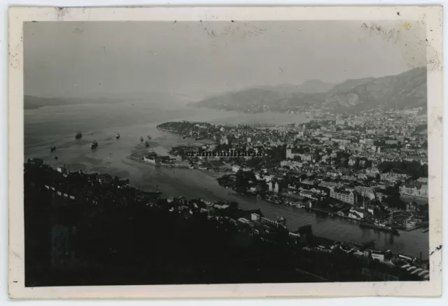 Orig. Foto Panorama Luftbild der Hafen BERGEN Norwegen 1941 Schiff Boot