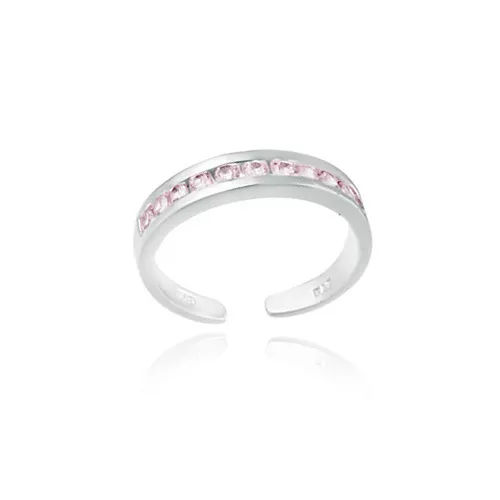 .925 Sterling Silver Pink CZ Toe Ring