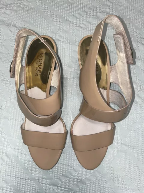 Michael Michael Kors Nude Patent Leather Sling Back Heeled Sandals 9M