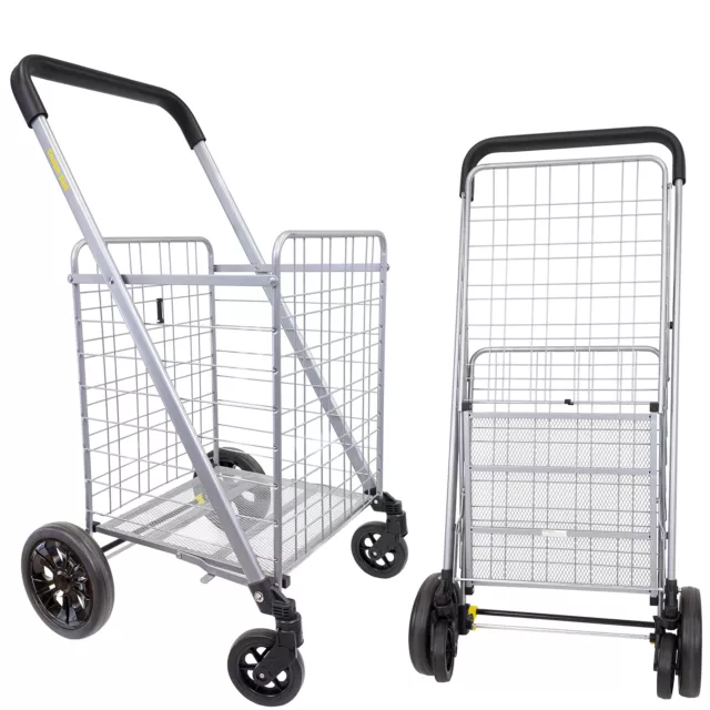 dbest products Cruiser Cart Deluxe 2 Shopping Grocery Rolling Folding Laundry on