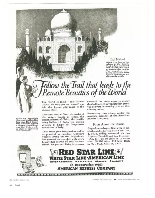 AMERICAN EXPRESS COMPANY TAJ MAHAL 1920's 8" X 10" Repro Magazine Ad AD2