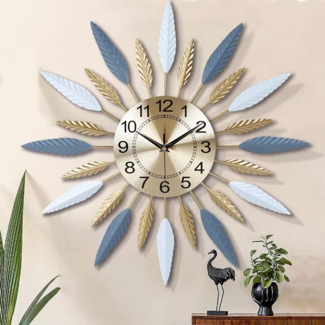 Sunburst Wall Clock 23 Inch Metal Mid Century Silent Gold Clock Art LAFOCUSE