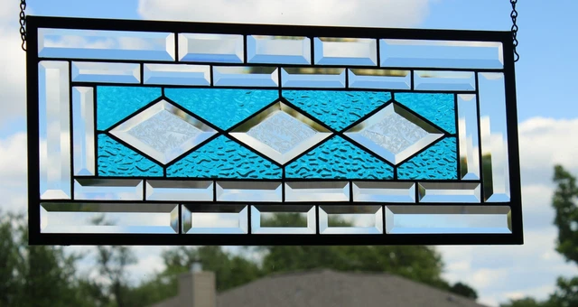 Beveled Stained Glass Panel, Window HMD-US-≈21 3/4" x9 3/4"