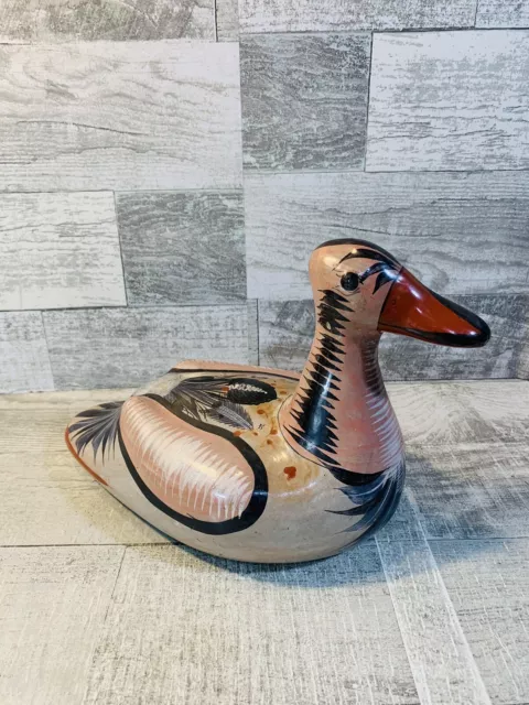 Tonala Hand Painted Duck Mexican Pottery Bird Folk Art Figurine Vintage Pink 2