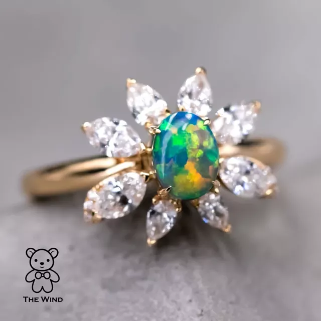 La Angel - B5 Vivid Black Opal Marquise Diamond Engagement Ring 18K Gold Wedding 3