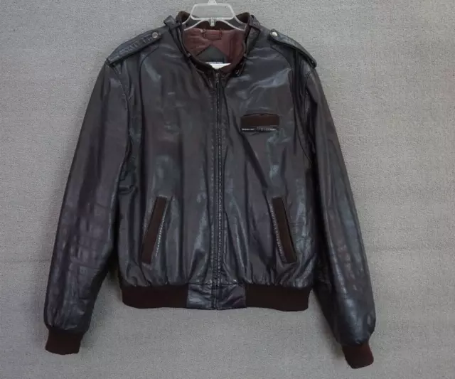 VTG MEN'S MEMBERS ONLY CAFE RACER BrownGenuine Leather Jacket Coat SZ ...