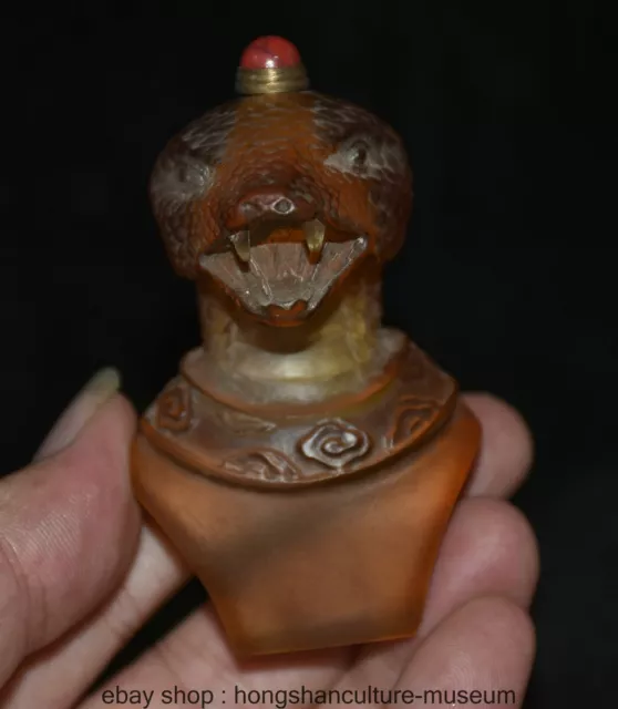 3.2 " Old Chinese Glaze Carved Dynasty Fengshui 12 Zodiac Snake Snuff Bottle