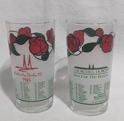 Collectible Set of 2 1986 Kentucky Derby Glasses - Horse Racing Memorabilia