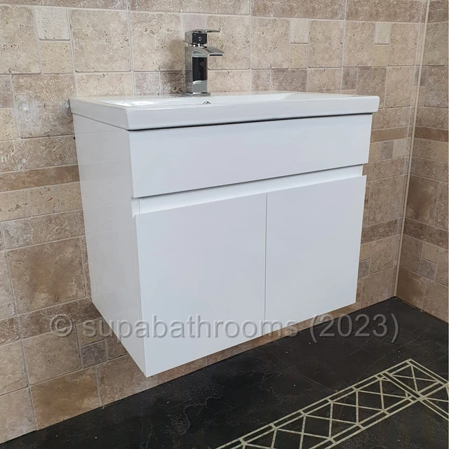BATHROOM 600MM WALL Hung Vanity Storage Unit And Basin Devlyn £119.95