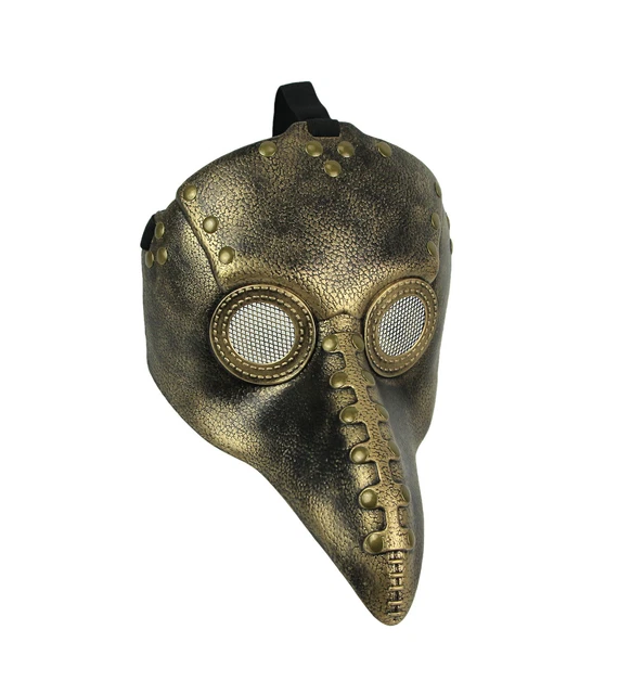 Metallic Gold Plague Doctor Mask Crow Beak Masquerade Bird Nose Raven Cosplay