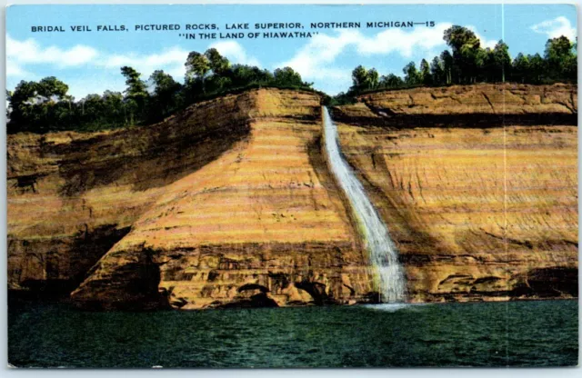 Postcard - Bridal Veil Falls, Pictured Rocks, Lake Superior, Northern Michigan