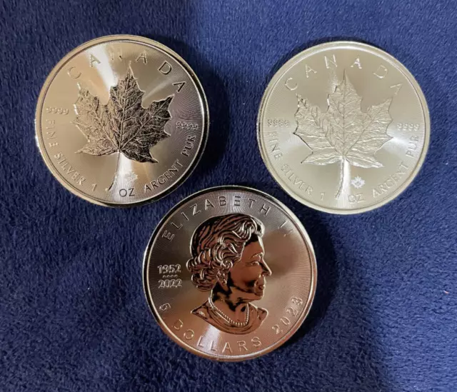 Lot of 3 2023 1 oz .999 Fine Silver Canadian Maple Leaf $5 Canada Coins BU